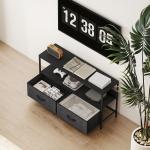 TV-bänk och Lowboard med 2 Lådor och Öppet Fack för TV upp till 47 Tum Hållbar och Stabil Svart och Mörkgrå Tyg och Metall 98 x 29 x 56 cm