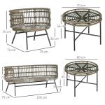 Loungegrupp i Konstrotting 5 Delar, Modulär Utemöbel med Soffa och Fåtöljer, Inkluderar Dynor i Boho-Stil, Brun/Aluminium