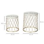 Sidobord i Metallkorg 2-Pack, Dekorativa Trädgårdsbord i Retro-Design, Praktisk Förvaring med Lock, Guld/Vit, 41 x 46 cm