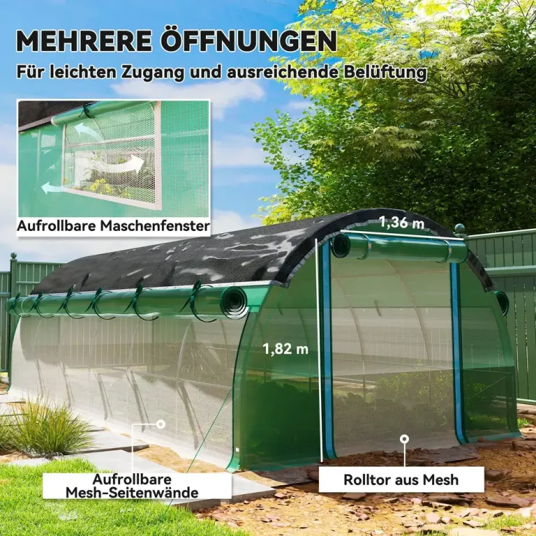 Växthus Filmtunnel 12 Fönster Grön av PE 6 x 3 x 2 m