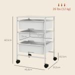 Rullvagn Serveringsvagn Vit av Plast och Metall för Kök och Vardagsrum med 3 Våningar och Handtag 40,8 x 33,5 x 60,5 cm