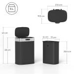 Kökssoptunna med Öppet Lock Svart Rostfritt Stål för Hushållssopor Praktisk Avfallshink med Urtagbar Innerhink Lättstädad och Hygienisk 21 x 19 x 30 cm