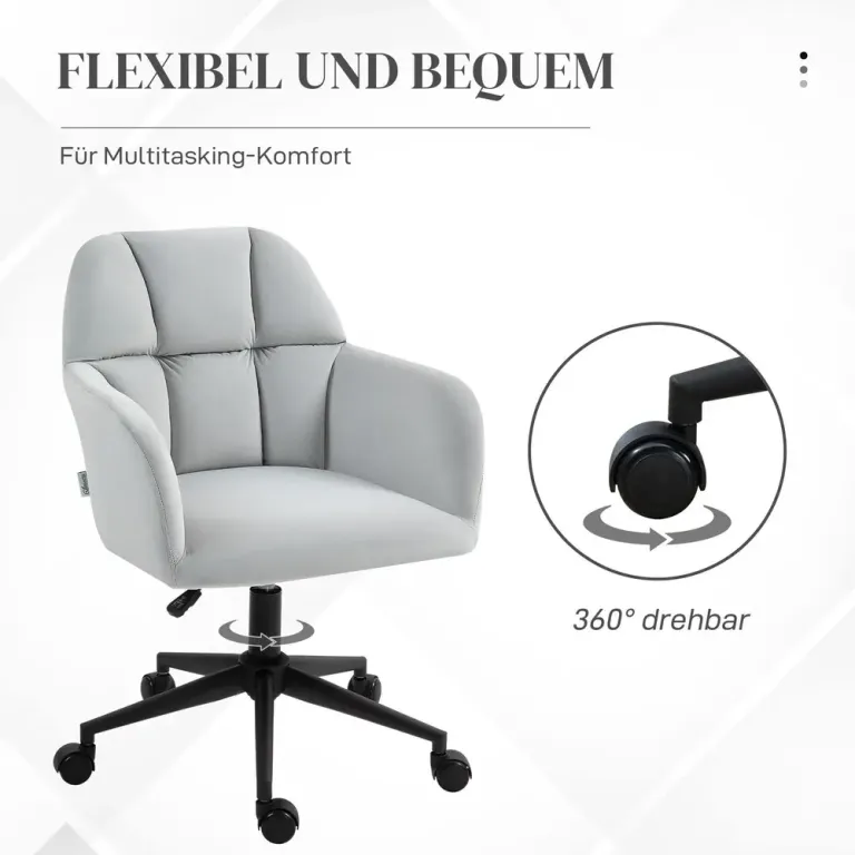 Snurrstol Skrivbordsstol Ljusgrå av Sammetslook och Metall