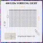 Ljusslinga Ljusridå med 400 LED Varmvit av Plast och Koppar för Fest och Jul Gardin med Musiksynkronisering 3 x 3 m