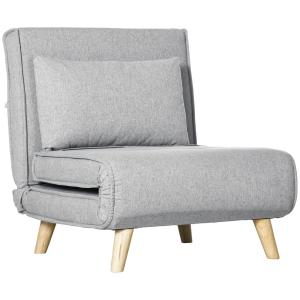 Bäddfåtölj med 6 Justerbara Lägen och Linneoptik för Vardagsrum Ergonomisk och Bekväm Ljusgrå Tyg och Trä Upp till 150 kg