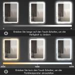 Badrumsspegel med LED-belysning och Touch-kontroll samt Dimbara Färger och Antifog Ergonomisk och Elegant Silver Glas 60 x 80 cm