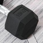 Hexagon Hantel i Gjutjärn, Gummerad Vikt med Räfflat Grepp, Ergonomisk Hantel för Styrketräning och Fitness, Svart, 1 x 15 kg
