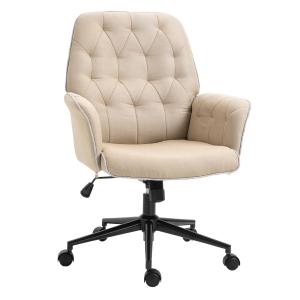 Modern Kontorsstol i Linnetyg, Höj- och Sänkbar Skrivbordsstol med Vippfunktion, Ergonomisk Arbetsstol för Hemmakontoret, Beige, 120 kg