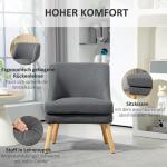 Fåtölj Relaxstol Mörkgrå av Linnelook och Trä för Vardagsrum Klädd Stol med Armstöd Bekväm Design