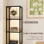 LED Golvlampa med 4-våningshylla, 4 Glasfack, Fotkontakt i MDF, Svart