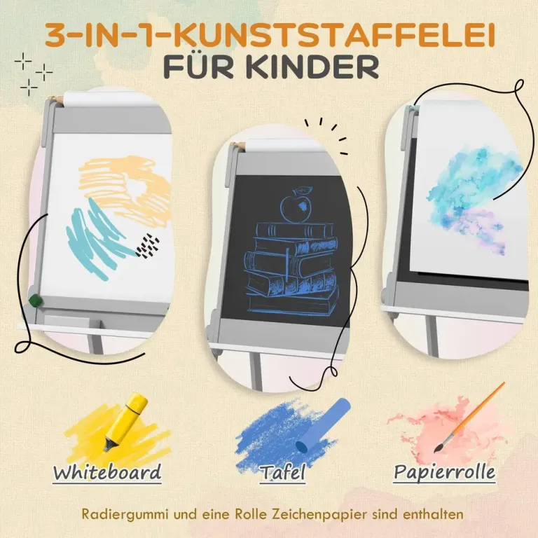 Staffli Rittavla Grå av MDF för Barn 3-8 År 3-i-1