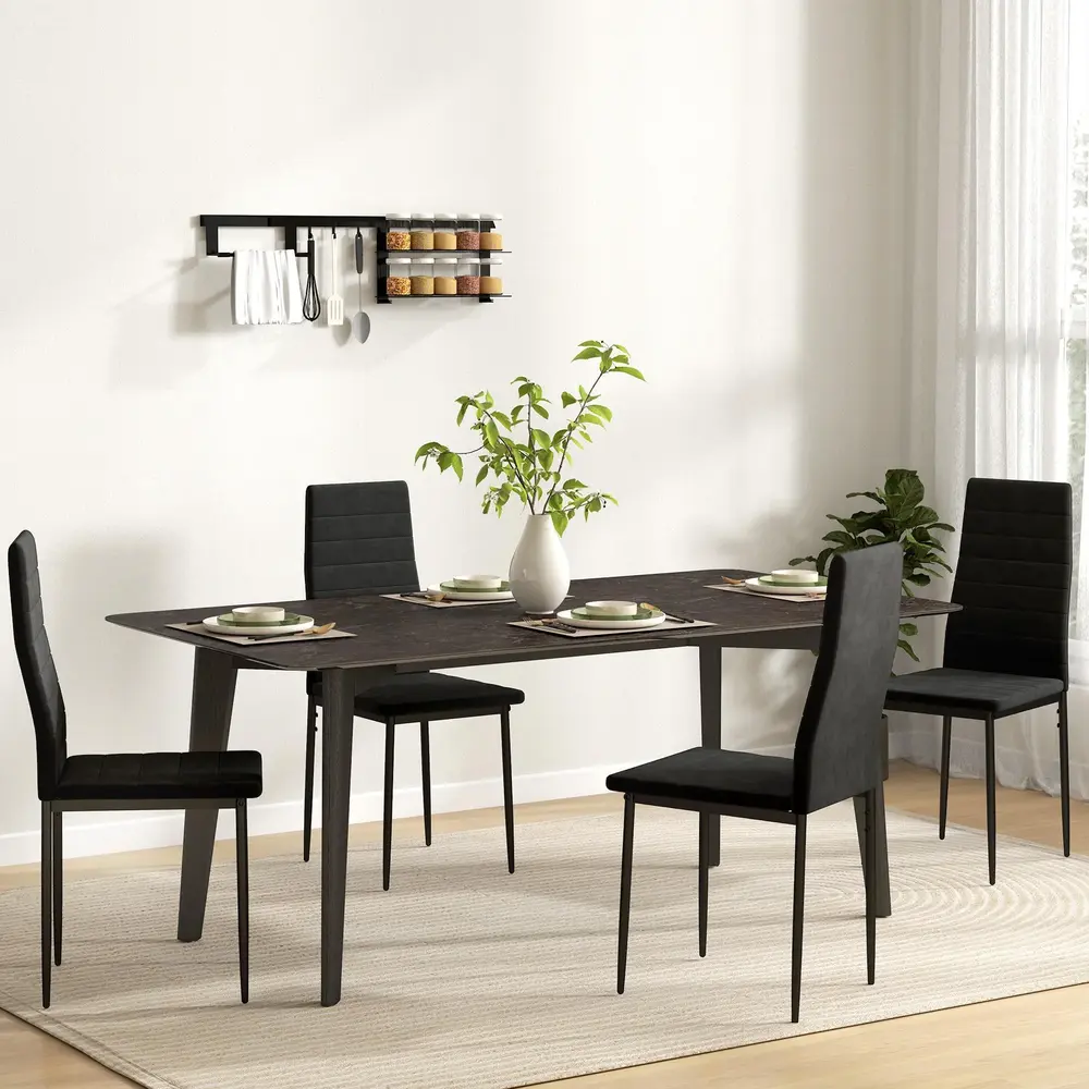 Set 4 Matstolar Armlös med Tygklädsel och Metallben, Svart