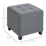 Fotpall Fyrkantig Pall Grå av Tyg med Linnelook och Trä för Vardagsrum Ottoman med Fotstöd Bekväm Sittplats 35 x 35 x 35 cm