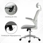Ergonomisk Kontorsstol med Nackstöd, Bekväm Skrivbordsstol med Vippfunktion, Höj- och Sänkbar Arbetsstol, Grå, 65 x 64 x 114-122 cm