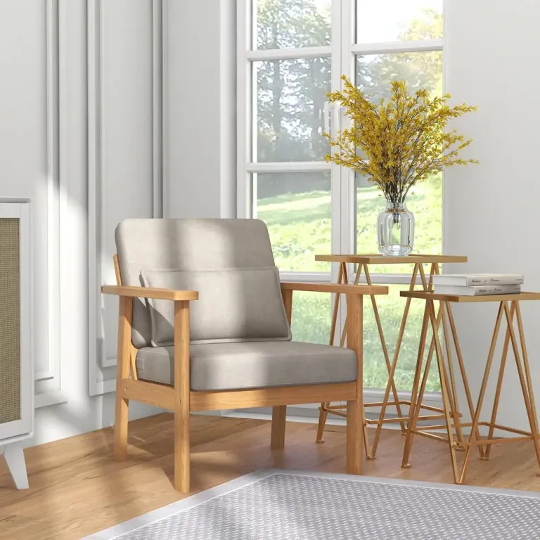 Klädd Stol Accentstol Grå av Tyg och Trä 70 x 72 x 76 Cm