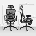 Kontorsstol Skrivbordsstol Ergonomisk Svart av Nät och Plast för Kontor Snurrstol med Liggfunktion och Fotstöd