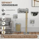 Kattklättervägg Kattmöbel Ljusgrå av Polyester och Trä för Katter 5 Delar Väggmonterad med Hängmatta och Stege