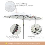 Dubbelt Solparasoll med LED och Solar, 4,5 m, Ovalt, för Trädgård och Uteplats, Svart + Gräddvit