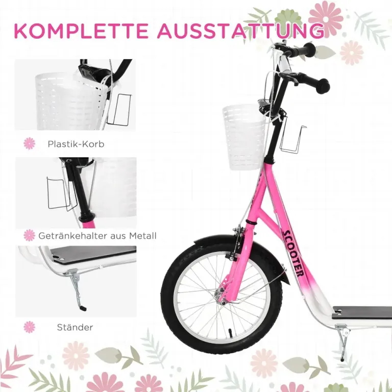 Sparkcykel för Barn med Korg och Broms Rosa