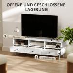 TV-Bänk TV-Skåp Lowboard Vit av Trä för Vardagsrum TV-Bord med 3 Öppna Fack och Lådor upp till 75 Tum 140 x 34 x 45 cm