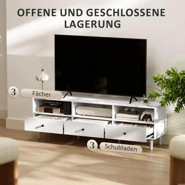 TV-Bänk TV-Skåp Lowboard Vit av Trä 140 x 34 x 45 cm