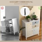 Byrå Förvaringsskåp Vit av Trä för Vardagsrum och Sovrum Skåp med 2 Lådor och 3 Fack Lutningsskydd 68 x 34 x 80 cm