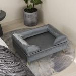 Hundsoffa Hundbädd Grå av Sammet och Metall för Små och Medelstora Hundar Upphöjd Säng med Ryggstöd 10 kg 76 x 53,5 x 34 cm