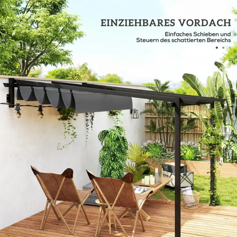 Terrasstak Pergola med Väggfäste Mörkgrå 3 x 3 m