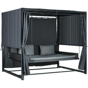 Hammock med Pergola-Tak, Väderbeständig Trädgårdsgunga med Dynor, Lyxig Hängsoffa för Avkoppling i Trädgården, Mörkgrå, 235 x 180 x 210 cm