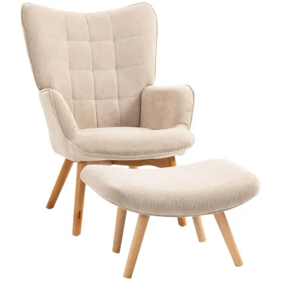Vingstol med Pall Relaxstol Beige av Tyg med Sladdlook