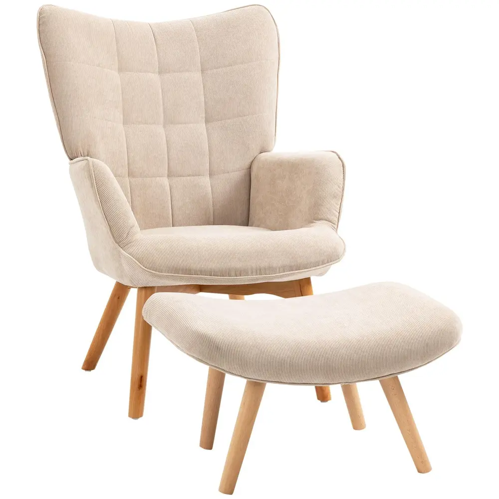 Vingstol med Pall Relaxstol Beige av Tyg med Sladdlook