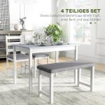 Matgrupp Matbordsset Grå Vit av Furu och Linnelook för Matsal 4-Delad Grupp med Bord 2 Stolar och Bänk Modern Design