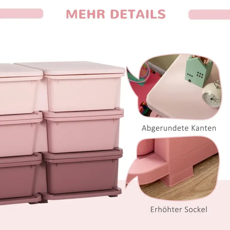 Leksaksförvaring med 3 Lådor, Rosa