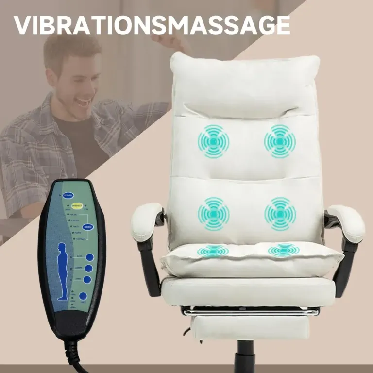 Massage Kontorsstol med Fotstöd & Värme Krämvit