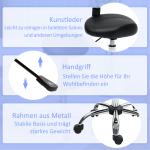 Höjdjusterbar Rullpall med Ryggstöd, 360° Vridbar Arbetspall för Kontor och Salong, 83-98 cm