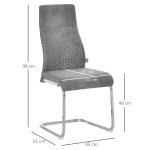 Matsalsstolar i Sammet 4-Pack, Moderna Köksstolar med Bekvämt Ryggstöd, Stabil Stålram för Vardagsrum och Matsal, Grå, 45 x 61 x 98 cm