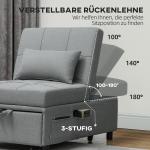 Bäddsoffa Sovstol 3-i-1 med Sängfunktion Ljusgrå av Tyg för Vardagsrum och Sovrum Utdragbar Soffa med Sidficka 150 kg