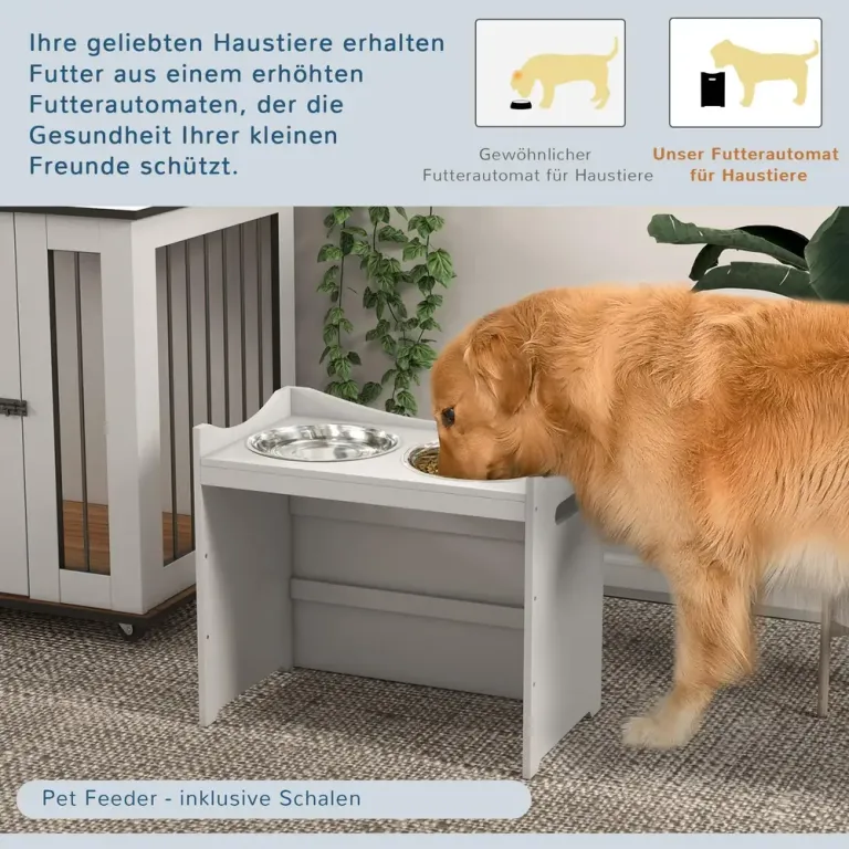 Hundskål Foderstation Vit av Rostfritt Stål för Alla Hundar