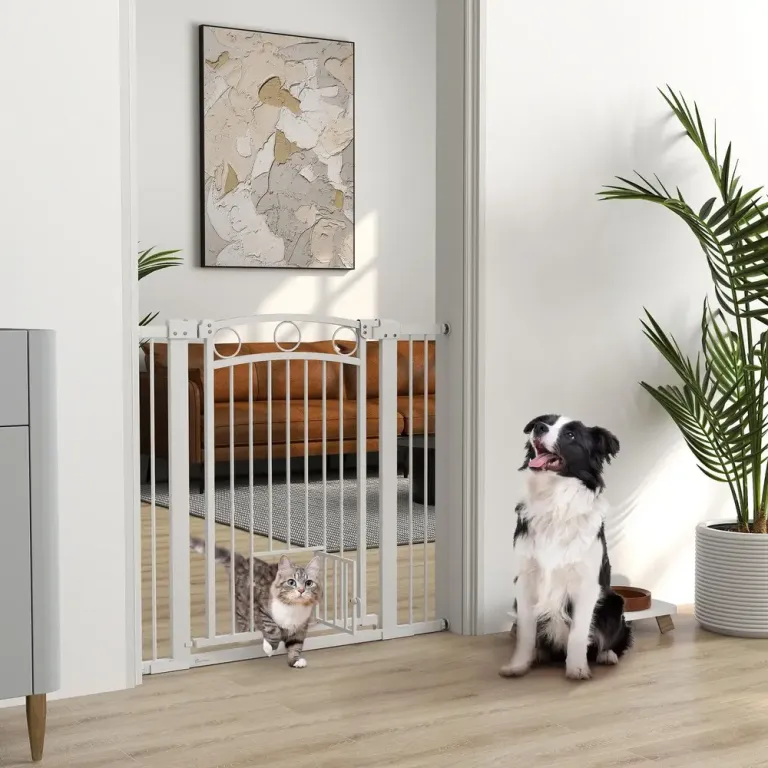 Säkerhetsgrind Trappgrind Vit av Stål för Stora 76-104 cm