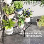 Växtställ Blomsterhylla med 3 Våningar Svart av Metall för Inomhusbruk och Balkong Blomstertrappa för Dekoration 60 cm