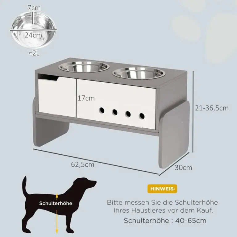 Hundskål Matbar Höj- och Sänkbar med Förvaring Grå 2 x 2 l