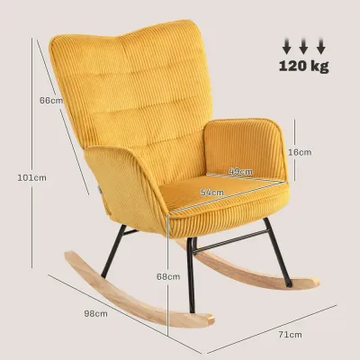 Gungstol Relaxstol Gul av Berberfleece och Trä Fåtölj