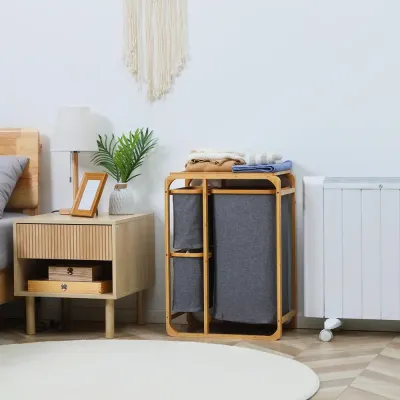 Tvättkorg med Hylla i Bambu Praktisk 50 x 32 x 69,7 cm