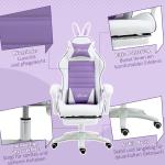 Gamingstol Ergonomisk och Spelstol med Svankstöd och Fotstöd samt Kaninöron och Kudde Ergonomisk och Bekväm Violett Tyg och Metall