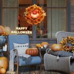 Halloweenkrans med Grusel Pumpadesign och Höstlöv samt Ljuseffekter för Dekoration Hållbar och Prisvärd Flerfärgad Plast och Tyg