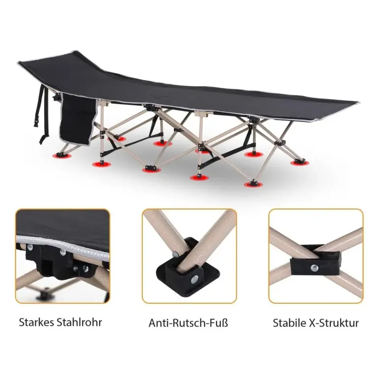 Campingsäng Hopfällbar Säng Svart 190 x 68 x 52 cm