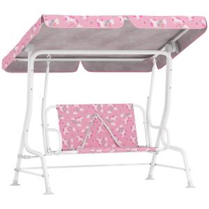 Hammock Barn 2-sits Rosa Metall och Tyg för Trädgård Gunga med Tak och Säkerhetsbälte Robust 112x75x120 cm