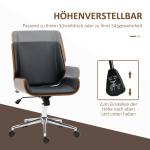 Kontorsstol Skrivbordsstol Svart av Trä och Konstläder för Kontor och Hem Höj och Sänkbar Snurrstol med Tiltfunktion Retro Design