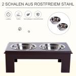 Hundskål Set 2 Foderskålar Rostfritt Stål Upphöjd Kattskål MDF Lättskött Kaffe 44 X 24 X 15 Cm
