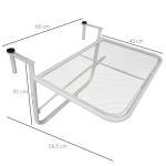 Balkonghängbord Höj- och Sänkbart Fyrkantigt Trädgårdsbord Metall för Terrass och Trädgård Vit 60 X 56,5 X 45 Cm